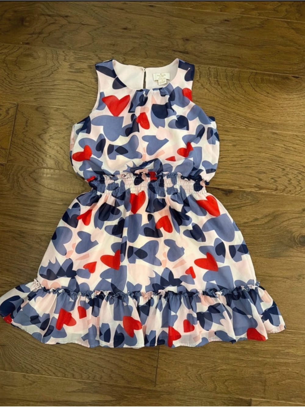 Kate Spade ♠️ Girls Sleeveless Heart-Print Dress in Navy, Red & Pink Sz 10